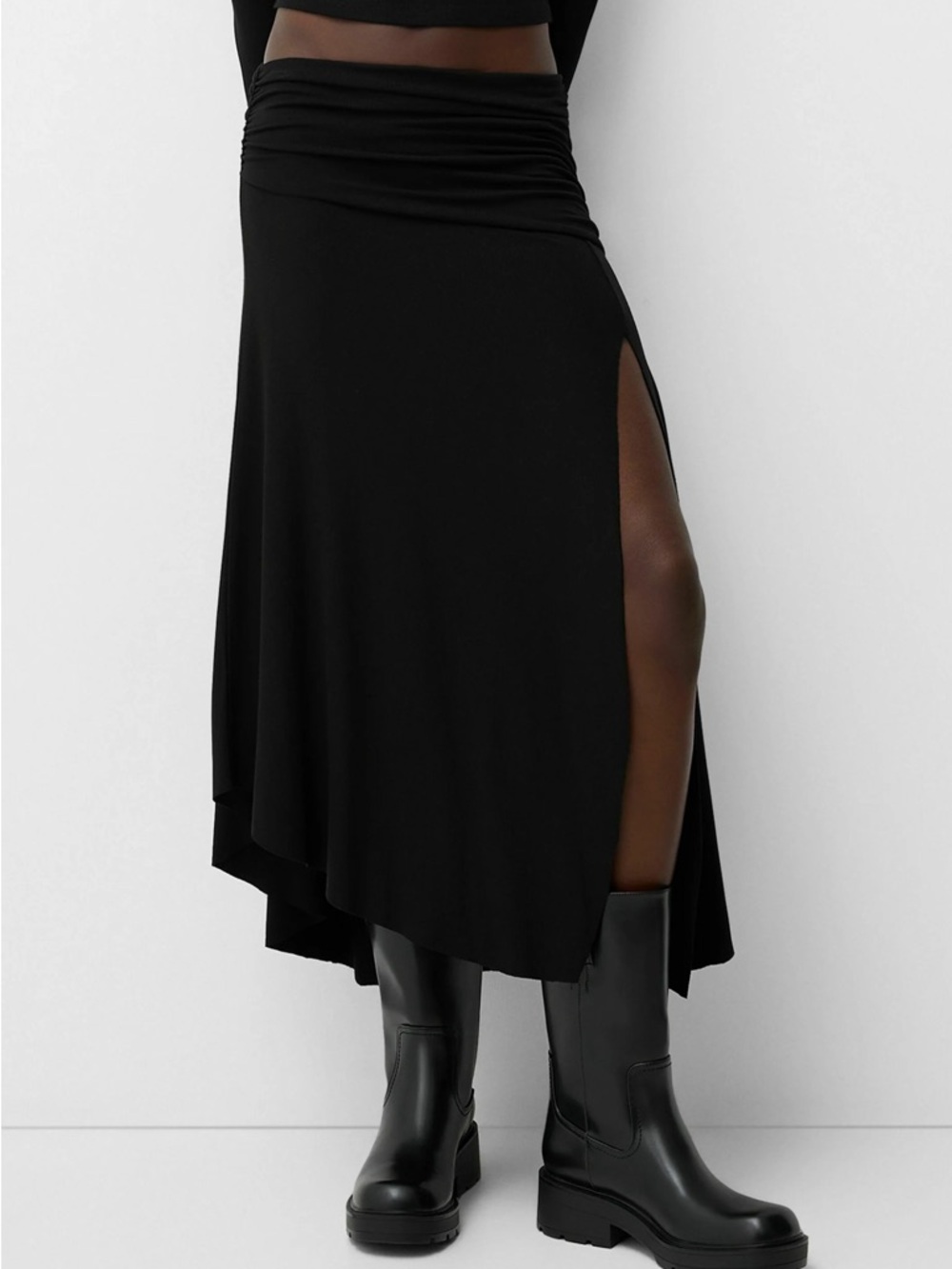 Bershka Black Asymmetric Maxi Skirt with High Side Slit Size L NWT